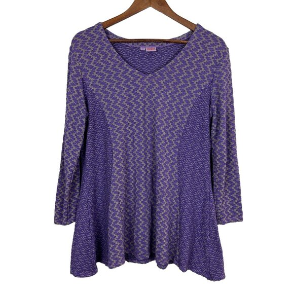 Tianello Tunic Top Womens Large Purple Long Sleeve V-Neck Textured Casual Peyton - Picture 1 of 13